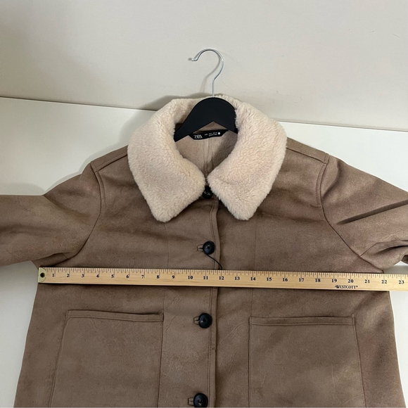 BRAND NEW ZARA ZW COLLECTION DOUBLE FACED FAUX SUEDE SHERPA JACKET TAUPE Large - Picture 13 of 16